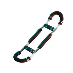 Metallic carabiner with colorful handles on a white background